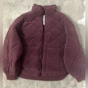FLX Women's Maroon Velvet Quilted Puffer Jacket Size 1X